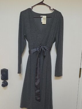 Coldwater Creek Gray V-Neck Knit Dress